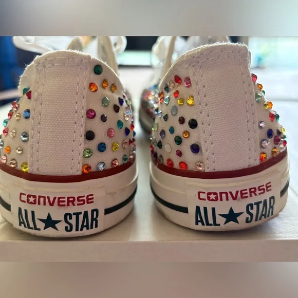 Converse Custom Multicolor Rhinestone Kicks! Sz 8 Woman. Low top one of. Kind! - Picture 8 of 16